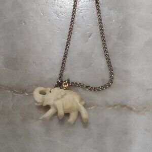 Vintage Carved Elephant Pendant Necklace, Tiny Resin Elephant